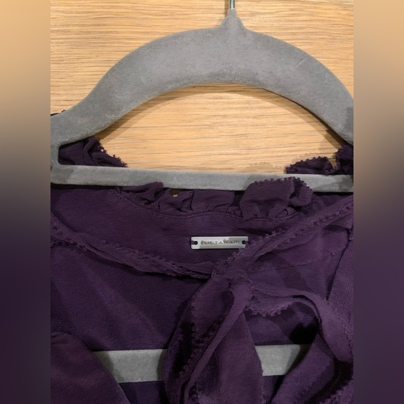ELIE TAHARI 100% Silk Long Sleeve Bow Purple Ruffled Top Size Small - Picture 5 of 10